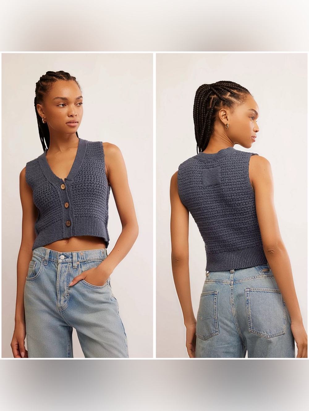 Free People We The Free Ava Knit Vest In Vintage Indigo Size Large